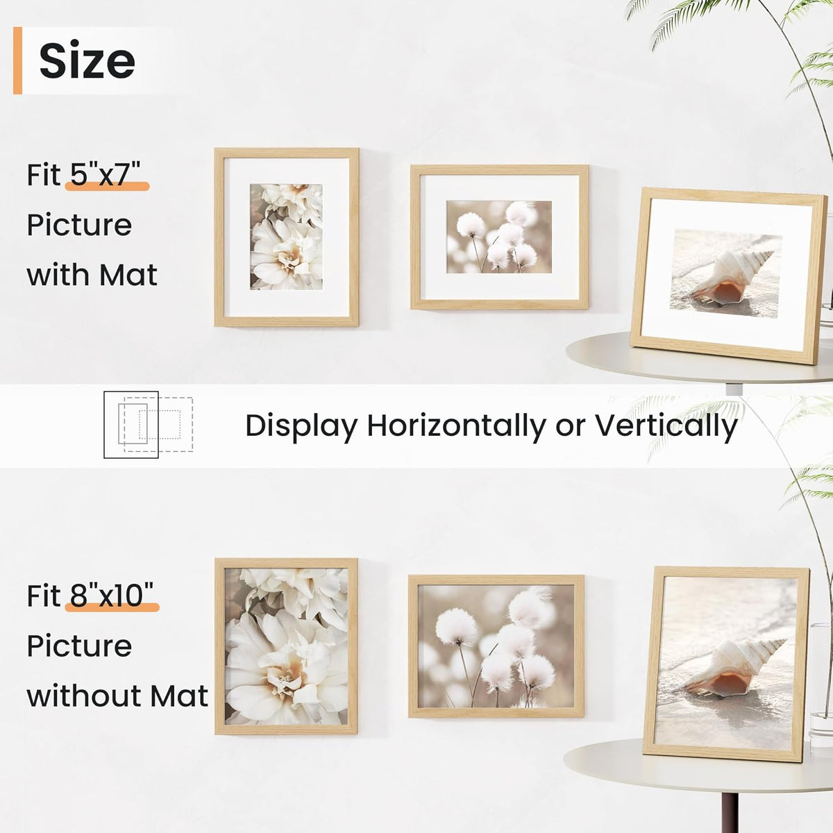 8x10 inch Picture Frame, 8x10 Photo Frames with 5x7 Removable Mat - High Definition Plexiglass