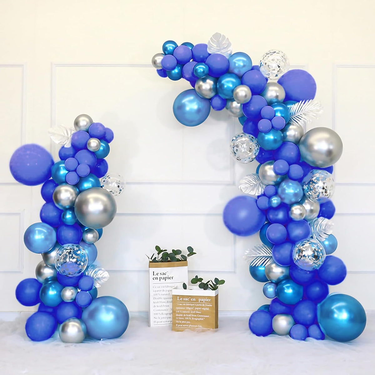 Netnology Blue Silver Balloons Set,60Pcs 12 Inch Navy Royal Blue Balloons light Blue Silver