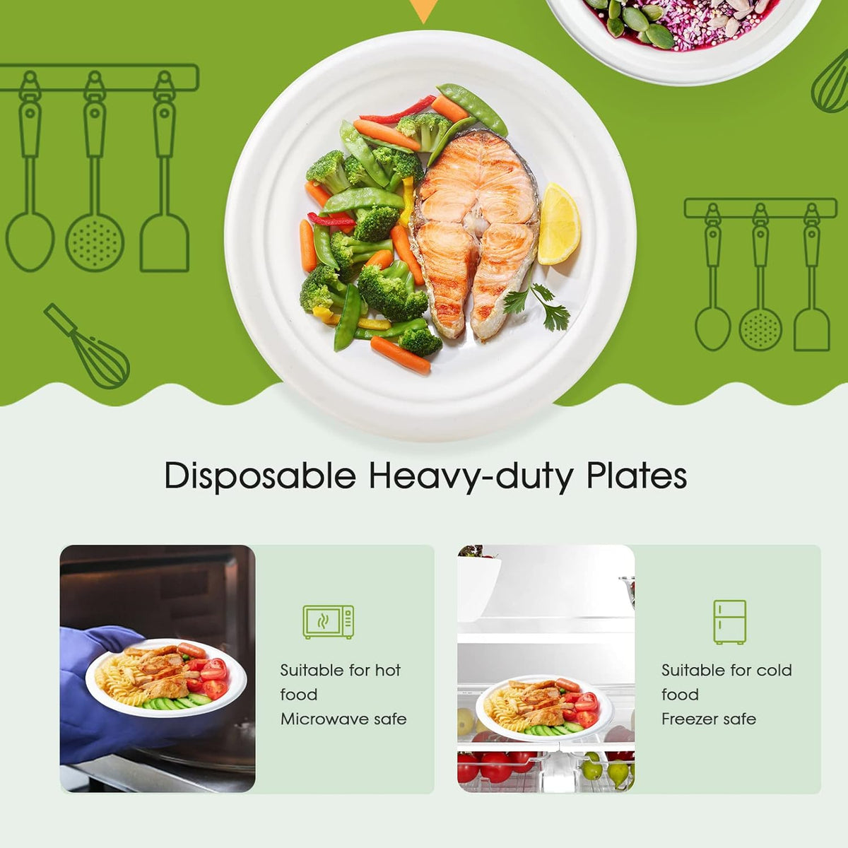 ECOLipak 9 inch 150 Pack Compostable Paper Plates, Heavy Duty Disposable Biodegradable Eco-friendly