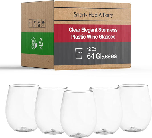 Smarty Had A Party 12 oz Clear Plastic Stemless Wine Glasses (64 Pieces) – Classy Disposable