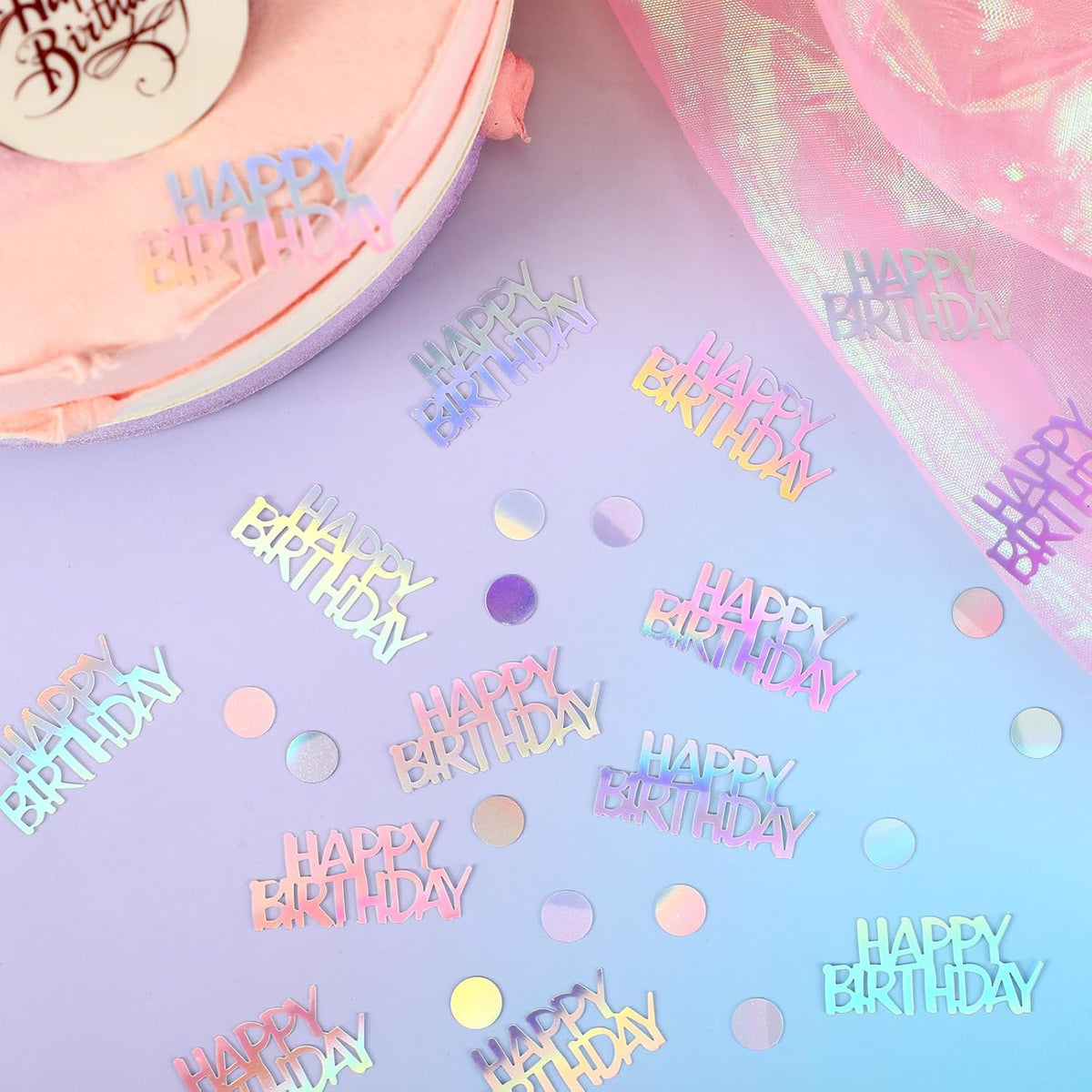 MARFOREVER Iridescent Happy Birthday Confetti, Birthday Party Confetti Metallic Foil Sprinkles