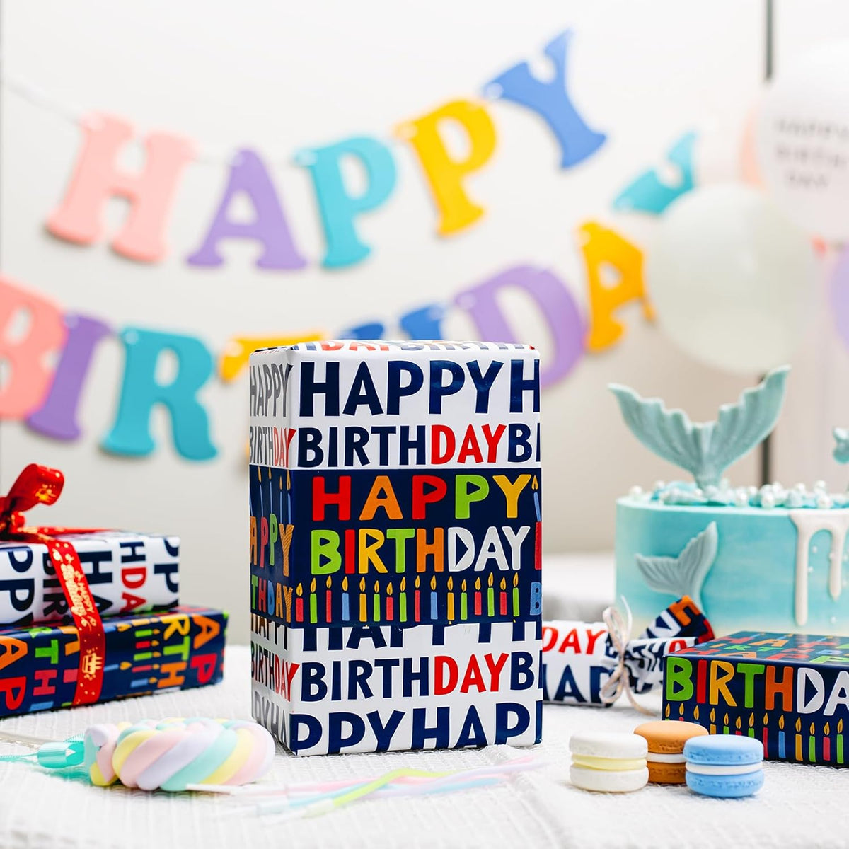 Yarcony Reversible Birthday Wrapping Paper Roll - 17 Inch X 33 Ft(46.8 Sq.Ft.Ttl) - Creative