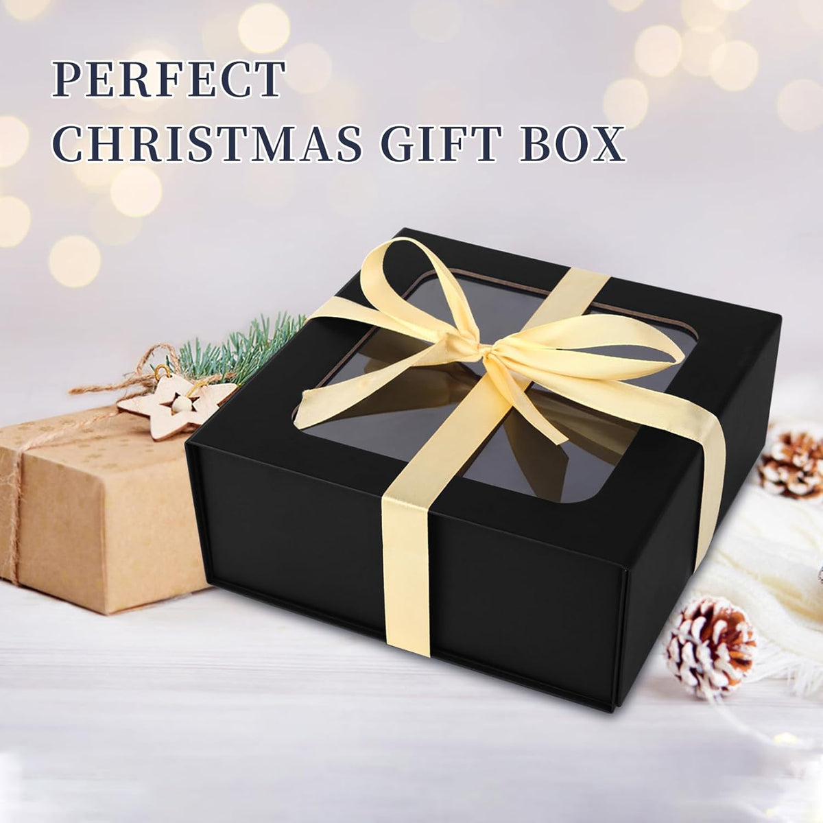 Black Gift Box with Window,7.5"x7.5"x3.1" Bridesmaid Boxe for Gift Giving,Birthday Gifts Boxes with