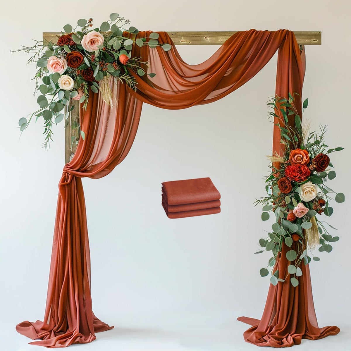 Wedding Arch Draping Fabric 3 Panels 28.7" x 20FT Terracotta Sheer Chiffon Backdrop Drapes for
