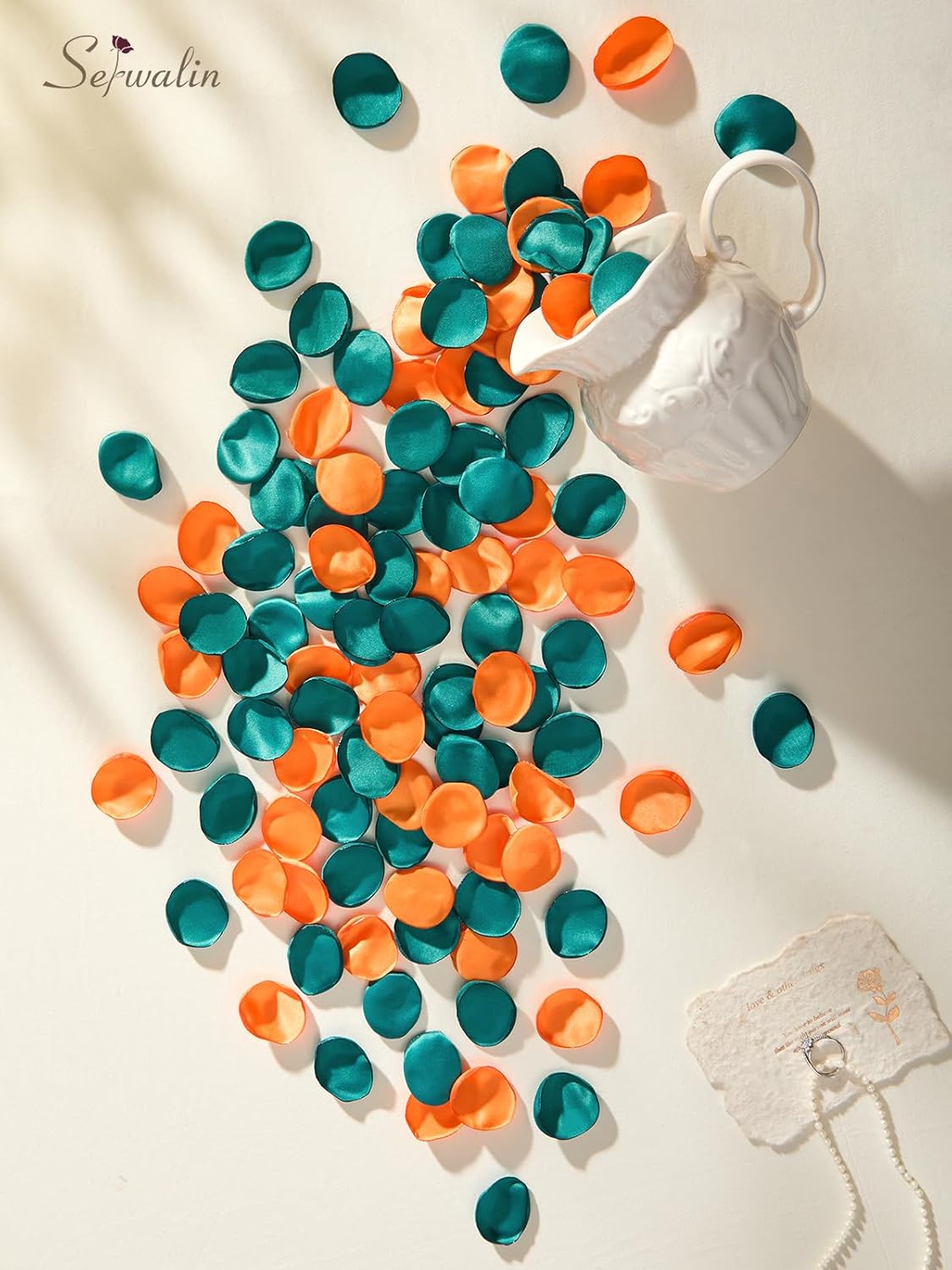 Serwalin 300Pcs Silk Rose Petals Fake Flower Petals Green Orange Artificial Rose Petals for