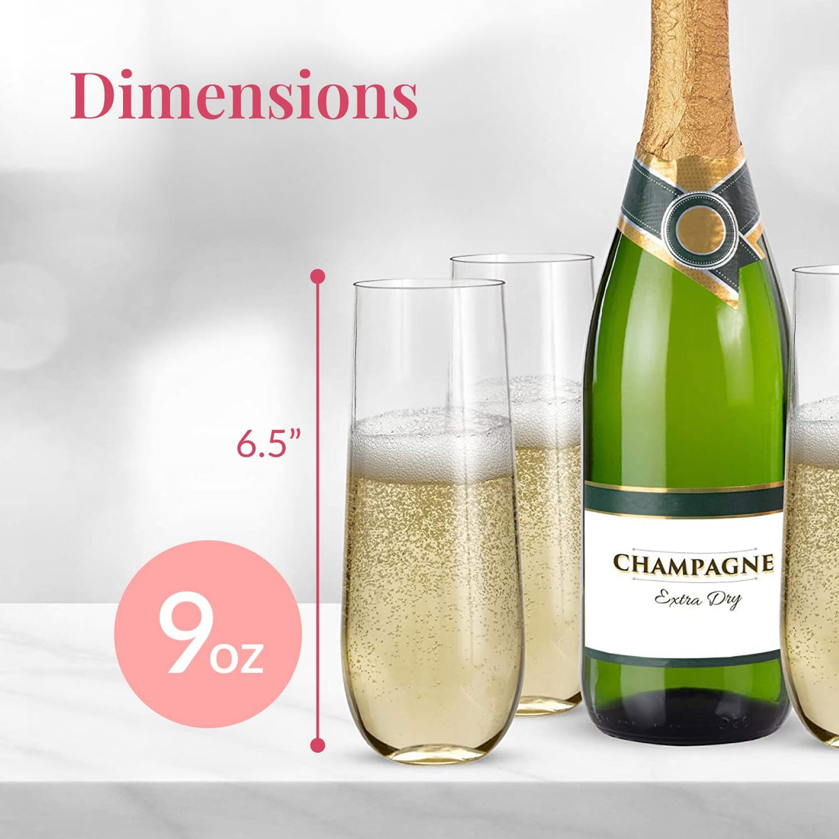 Prestee 24-Pack Stemless Plastic Champagne Flutes - 9 oz Clear Disposable Glasses for Wine