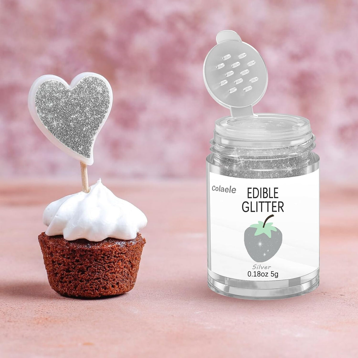 Silver Edible Glitter Glimmer Powder for Cakes Drinks - Colaele 5 grams Food Grade Luster Dust