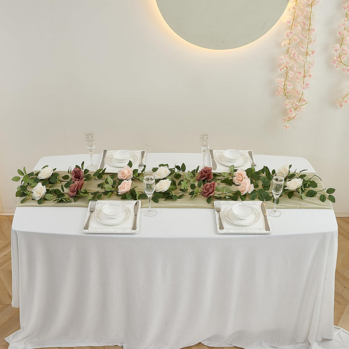 Artificial Rose Garlands Rose Vines Leaves Banners Hanging Floral Garland Fake Rose Flower Vine for