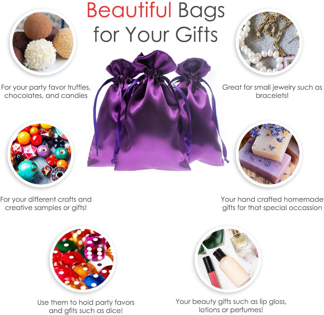 4" x 6" Purple Satin Gift Bags, Jewelry Bags, Wedding Favor Silky Drawstring Bags Baby Shower
