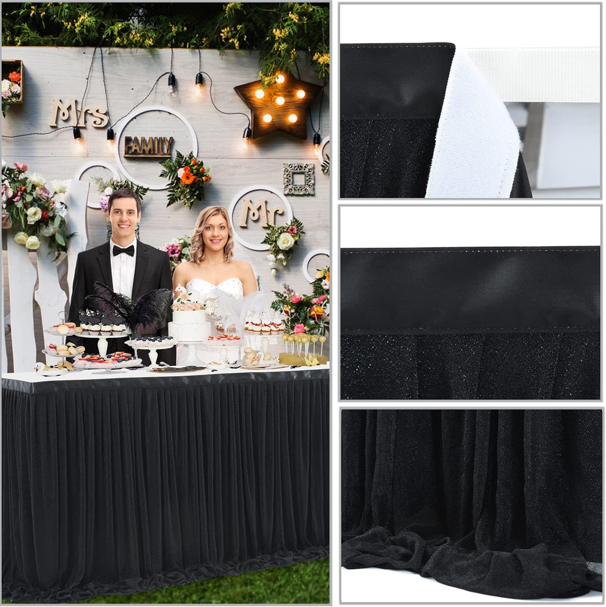 9ft Black Tulle Table Skirt for Rectangle Tables or Round Tables Tutu Table Skirt for Birthday