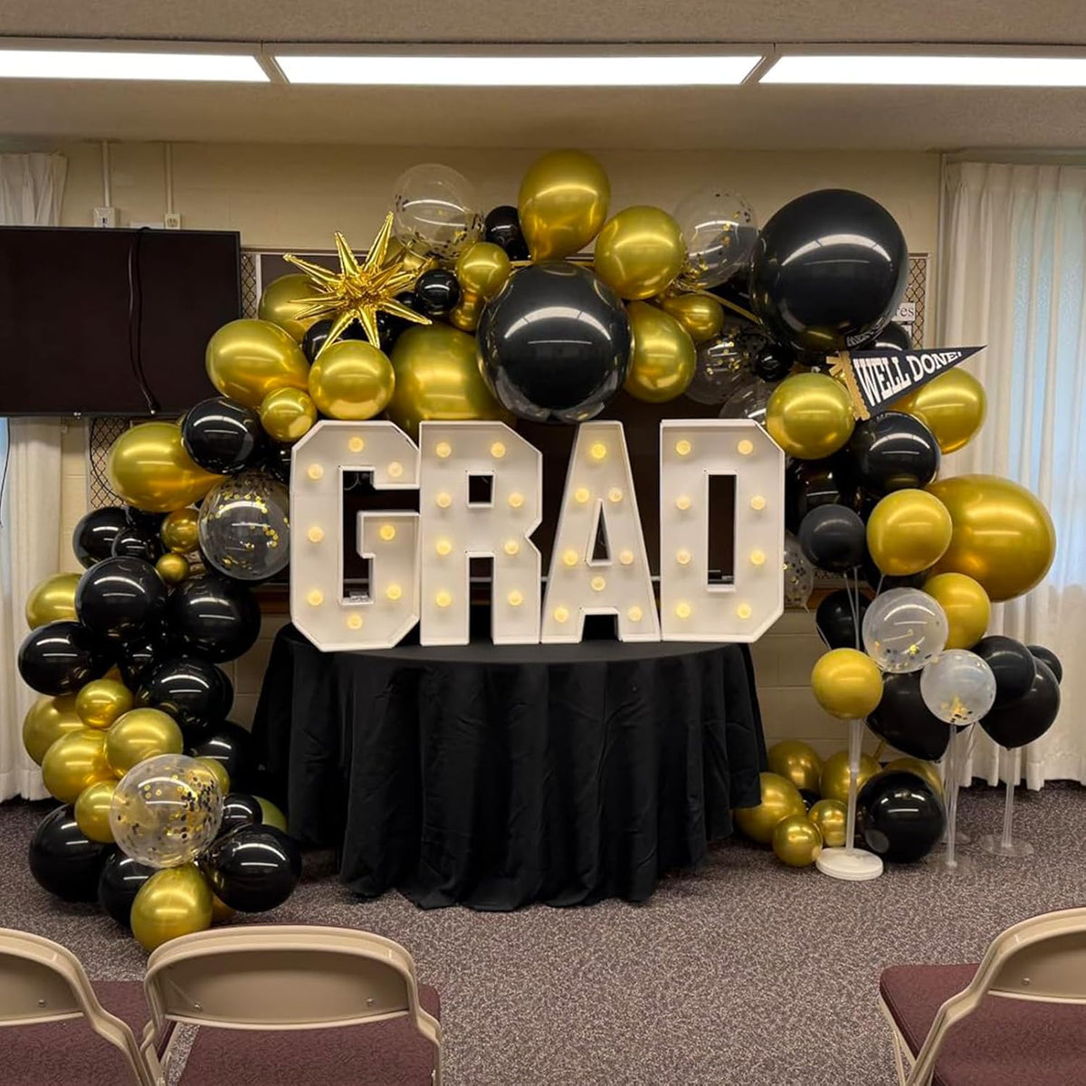 Balloons Black Gold, 60 Packs 12 Inch Black Metallic Chrome Gold Latex Balloons with Gold Confetti