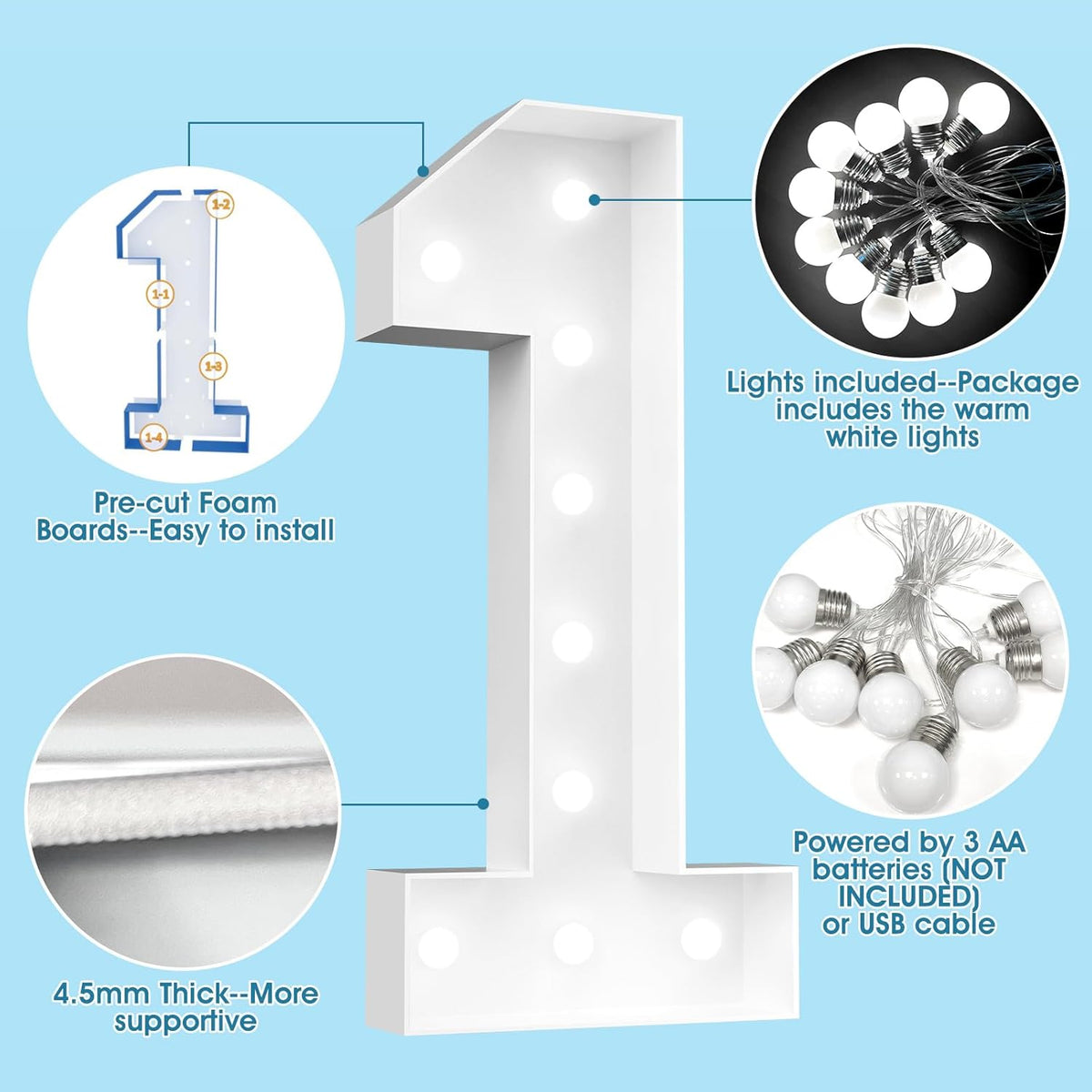 Ledido 4FT Marquee Light Up Letters, Cool White Light Up Letters Large Marquee Letter for Party