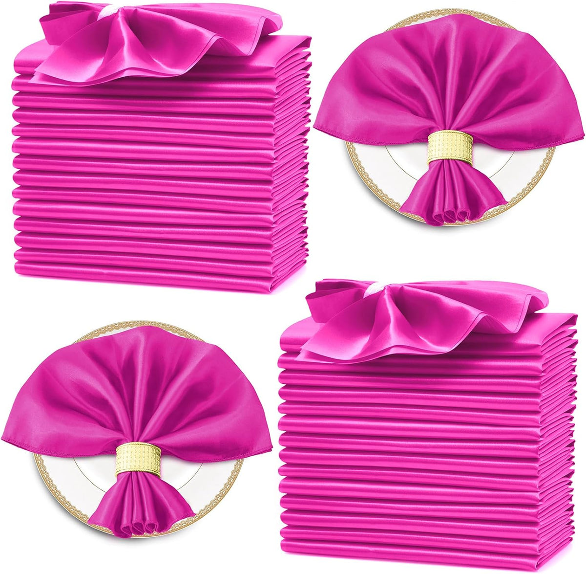 Horbaunal 30 Pack Hot Pink Satin Napkins 20 x 20 Inch, Square Soft Table Dinner Napkins, Silky
