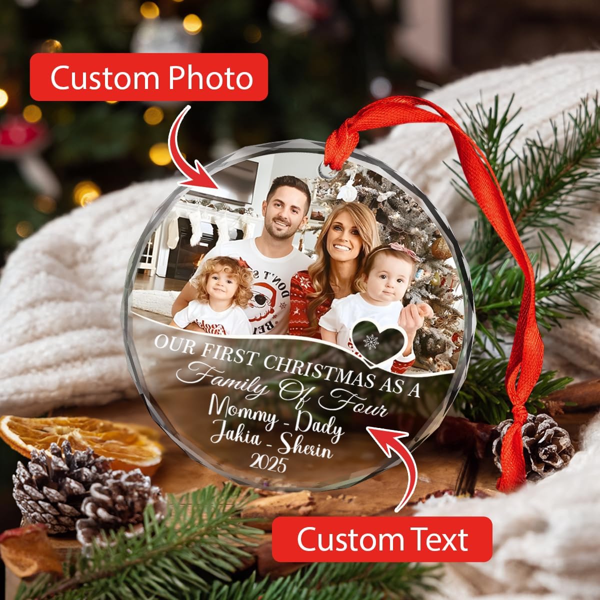 Personalized Christmas Ornaments with Names, Couple Glass Ornament, Custom Wedding Gifts for