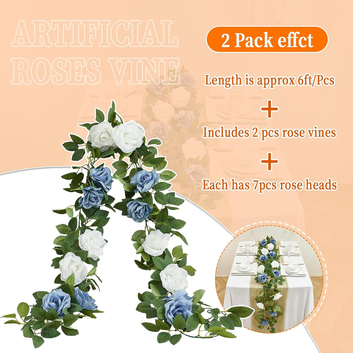 Artificial Rose Garlands Rose Vines Leaves Banners Hanging Floral Garland Fake Rose Flower Vine for