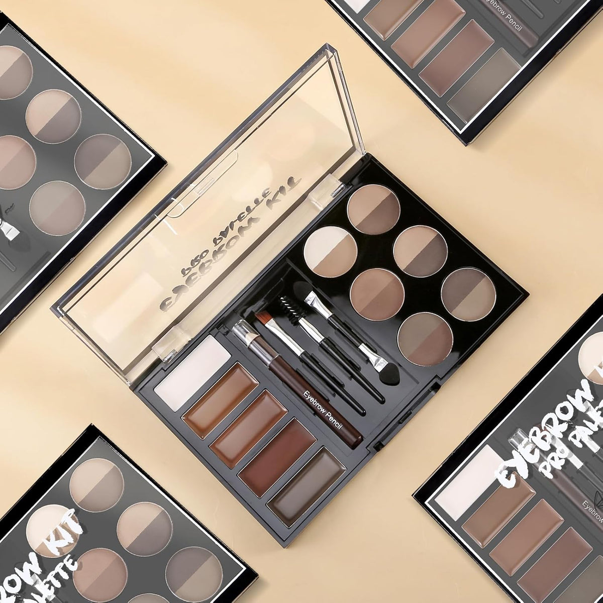 Eyebrow Powder Palette Set - 12 Colors, 5 Mascaras, 4 Stencils, Brush & Pencil, Volumizing Gel for
