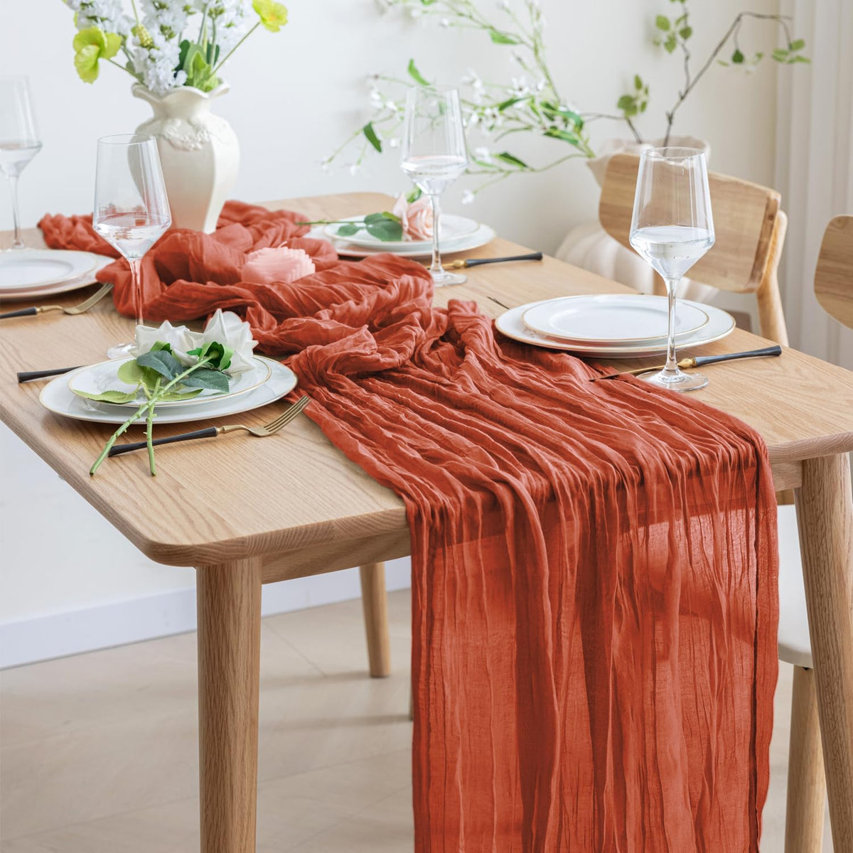 Asee'm 6pcs Cheesecloth Table Runner 120 Inches Long Terracotta Boho Gauze Cheese Cloth Runner 10FT