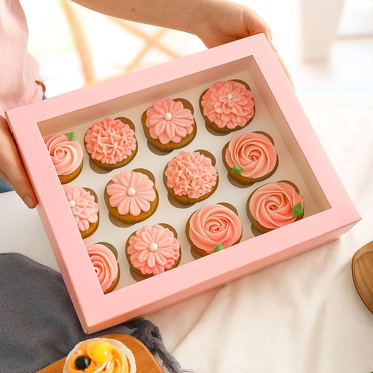 VGOODALL 12 Count Cupcake Boxes, 6PCS 13.2x9.8x4Inches Pink Cupcake Container with Window Boxes