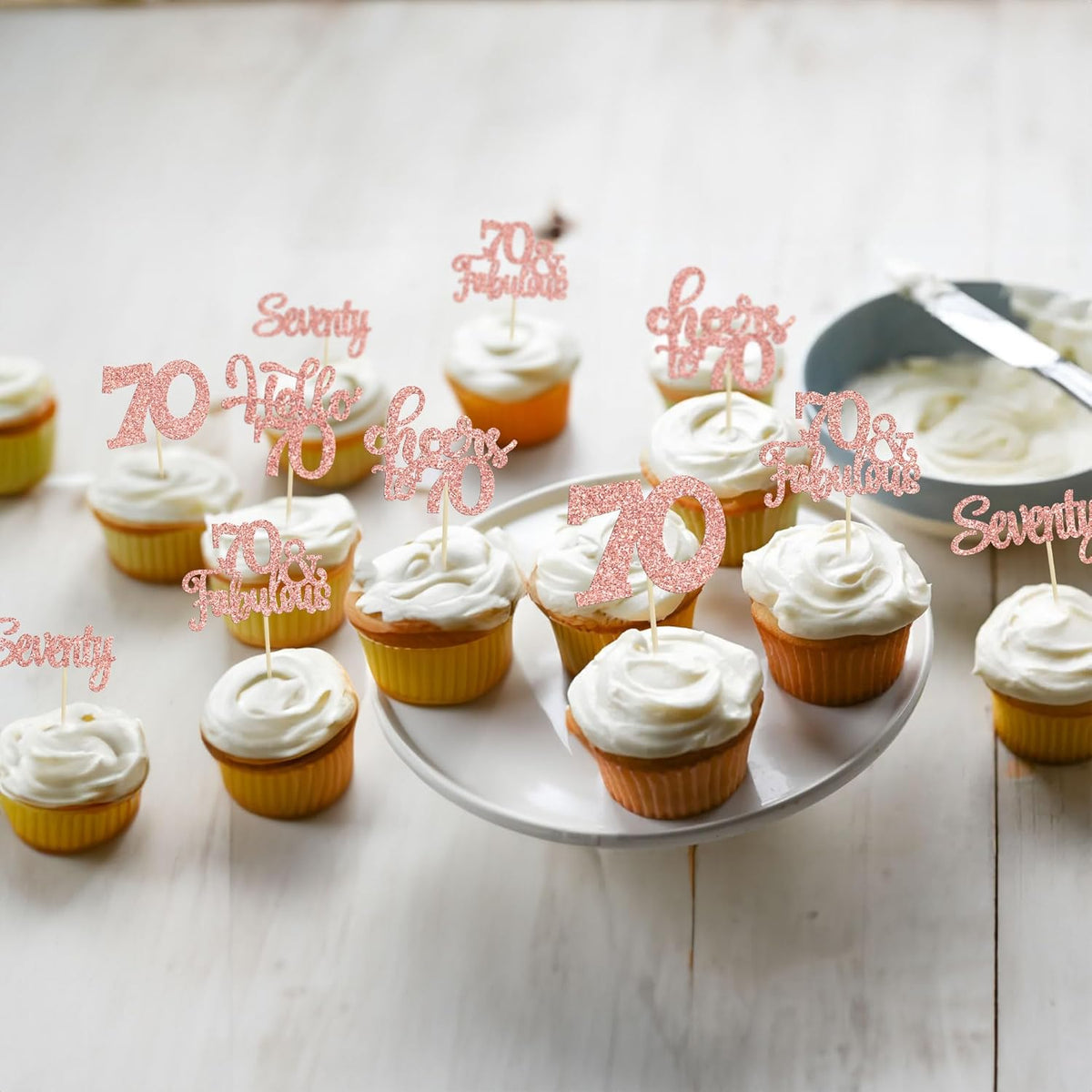 30Pcs Happy 70th Birthday Cupcake Toppers Seventy Cheers to 70 Years Old Birthday Cupcake Picks for