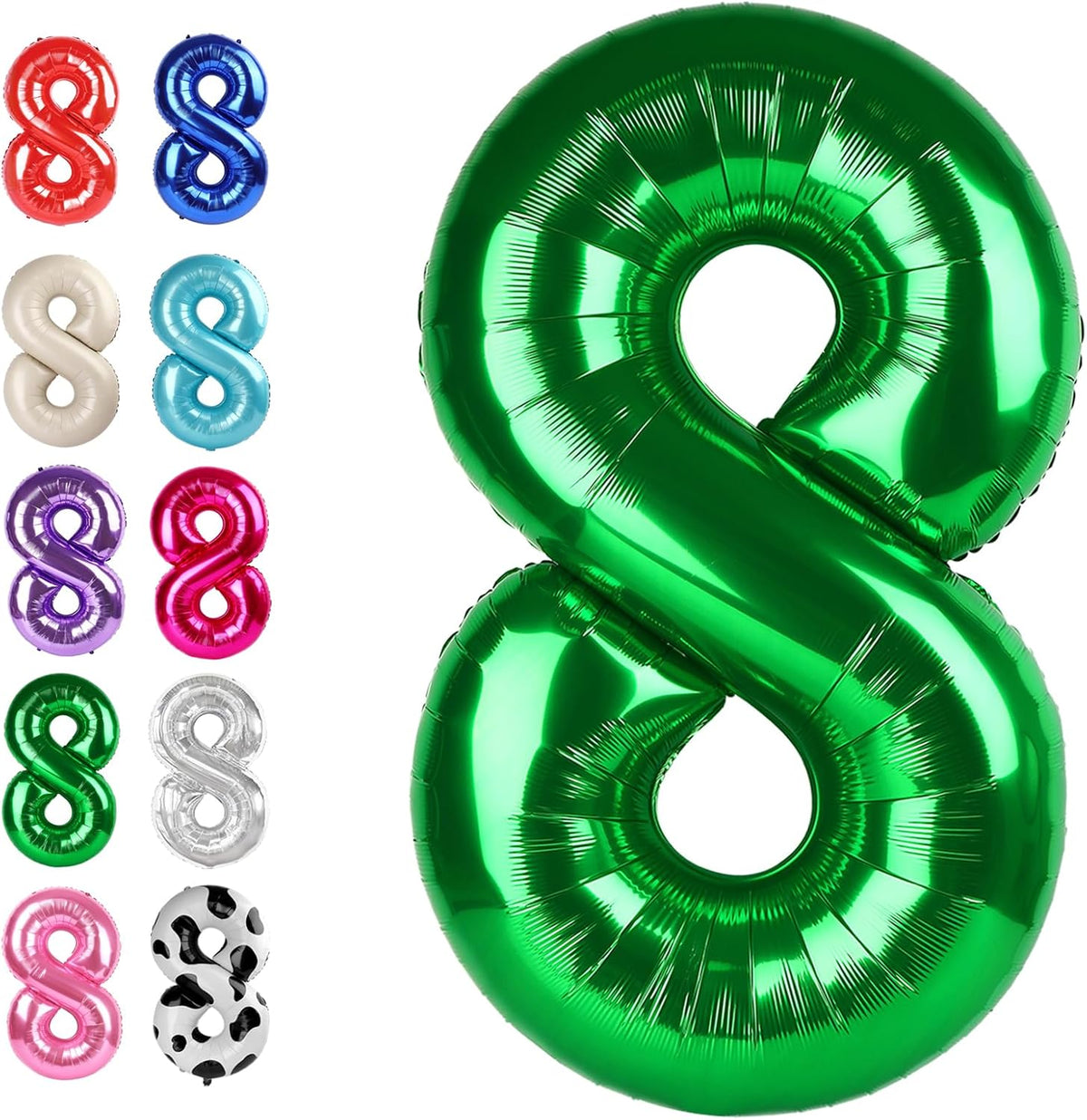 Green Foil Number 8 Balloon 40 Inch, Helium Mylar Eight Number 8 18 28 38 48 58 80 88 Birthday