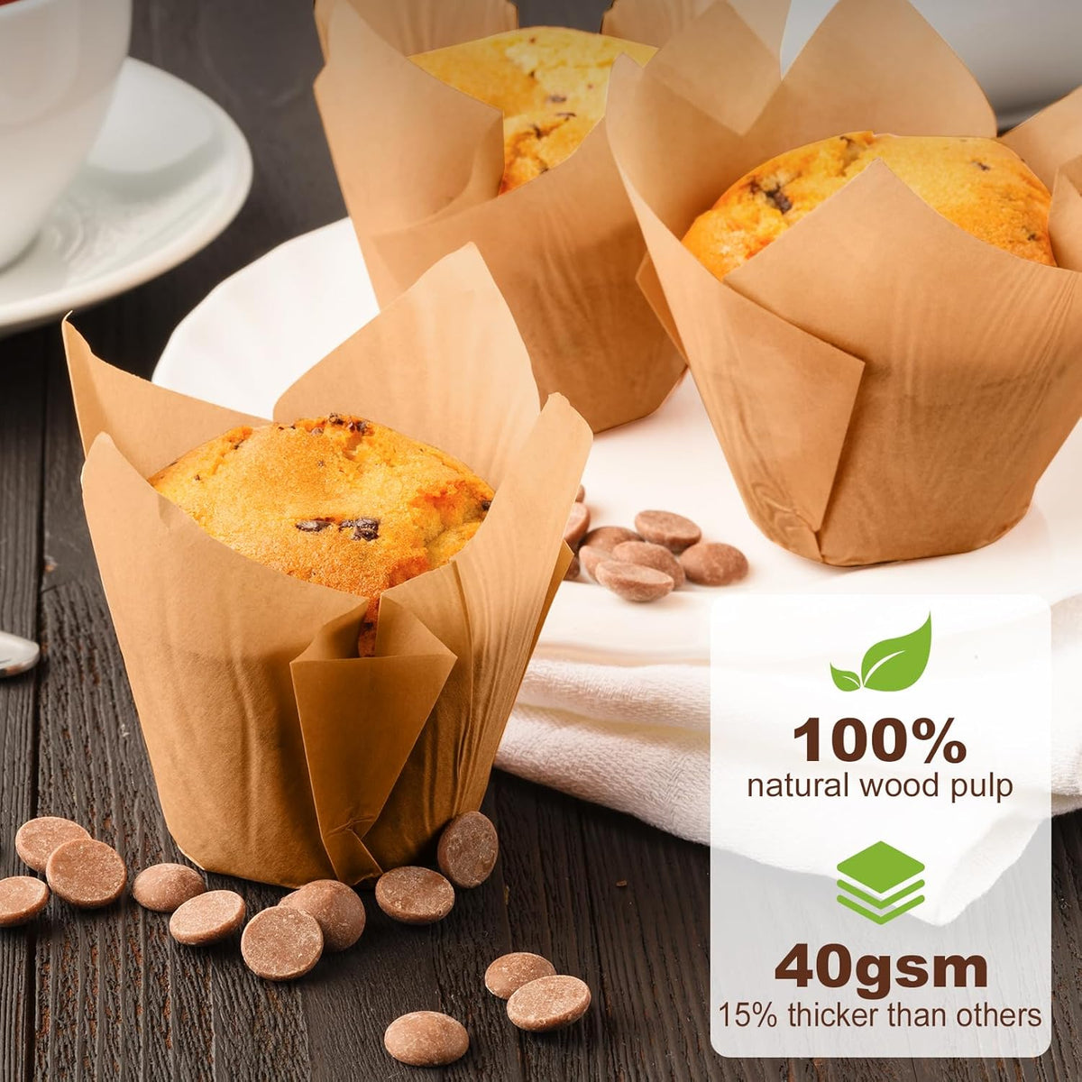 Natural Tulip Cupcake Liners for Baking 200 Cups, Unbleached Parchment paper Muffin Liners