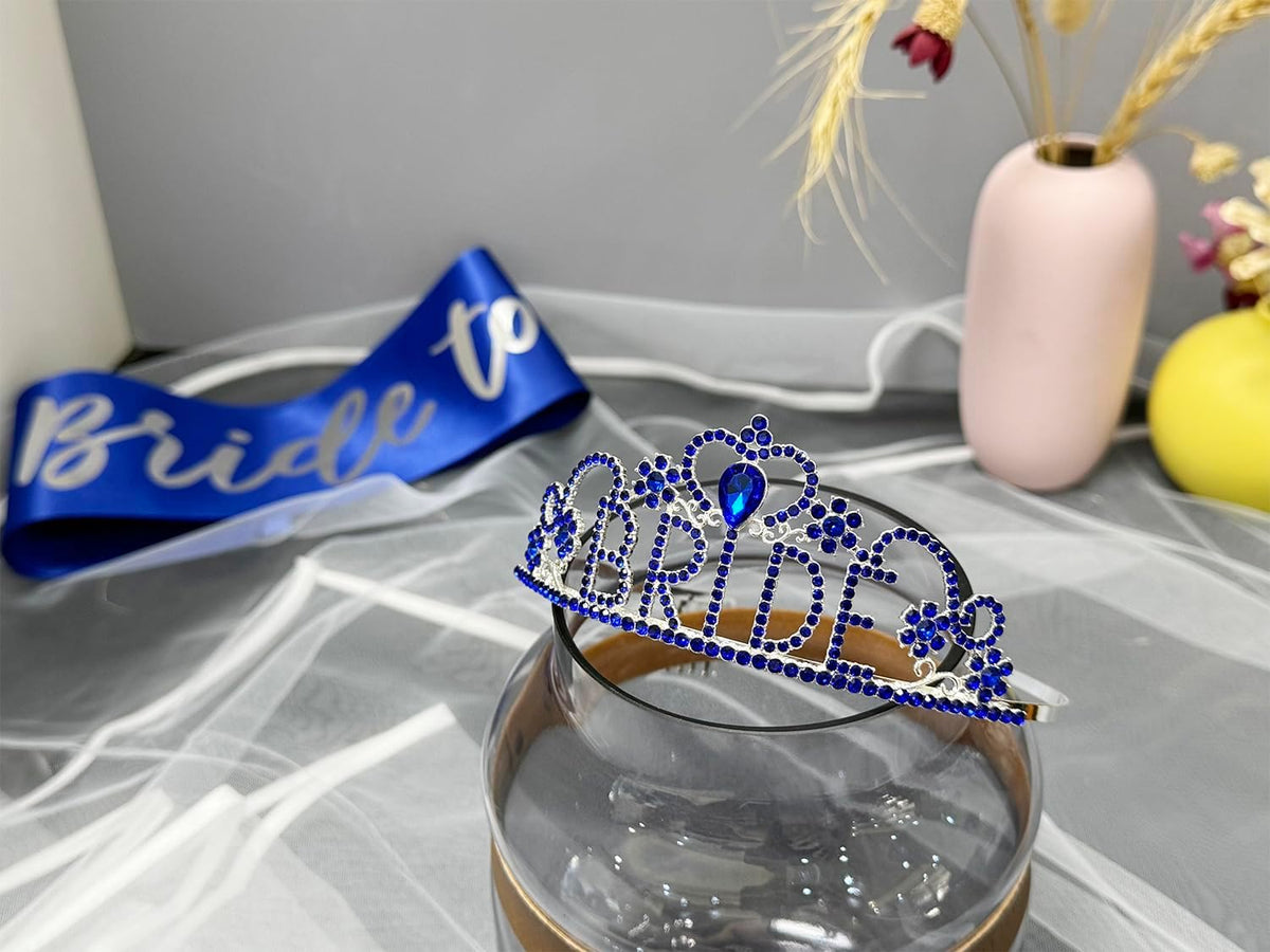 JETKONG 3 Pcs Bachelorette Party Decorations "BRIDE" Crown, Bride to Be Sash&Veil for Women
