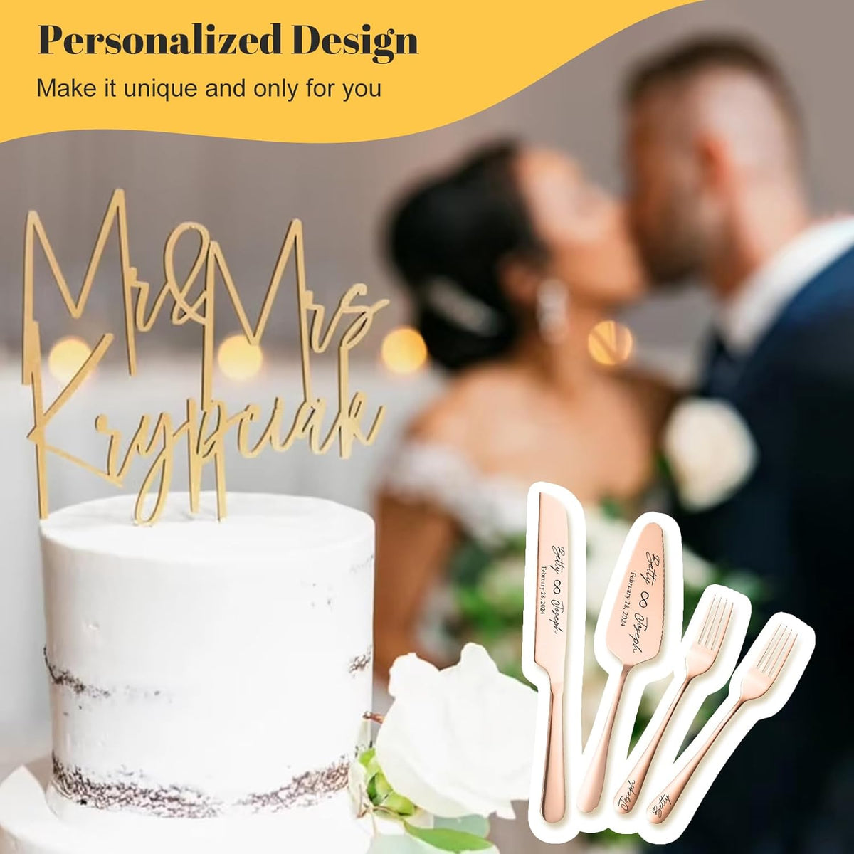 Personalized Wedding Cake Knife and Server Set Stainless Steel Forks Cake Cutter Server Engraved