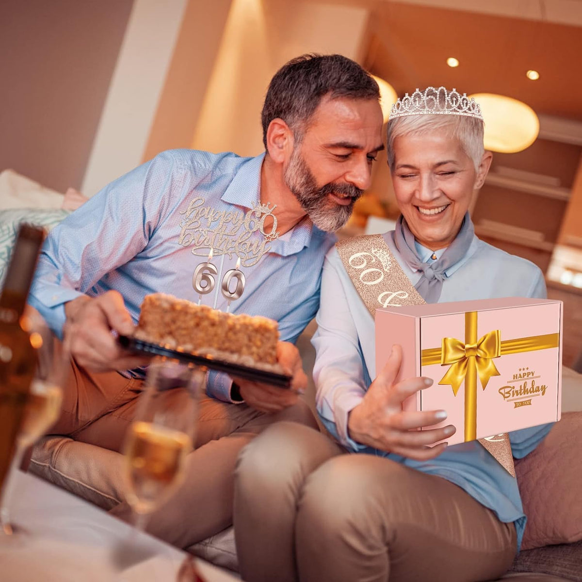 60th Birthday Decorations for Woman, Including 60th Birthday Sash and Crown, Cake Topper and