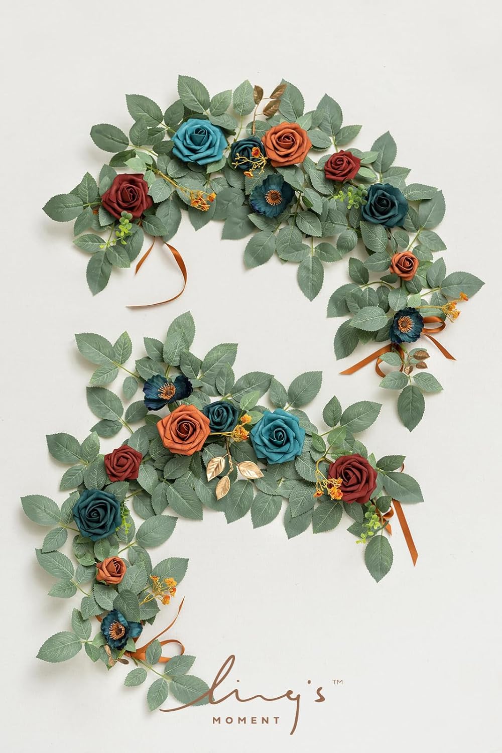 Ling's moment 2Pack 2ft Artificial Flowers Garland Teal Blue & Terracotta Lantern Flower