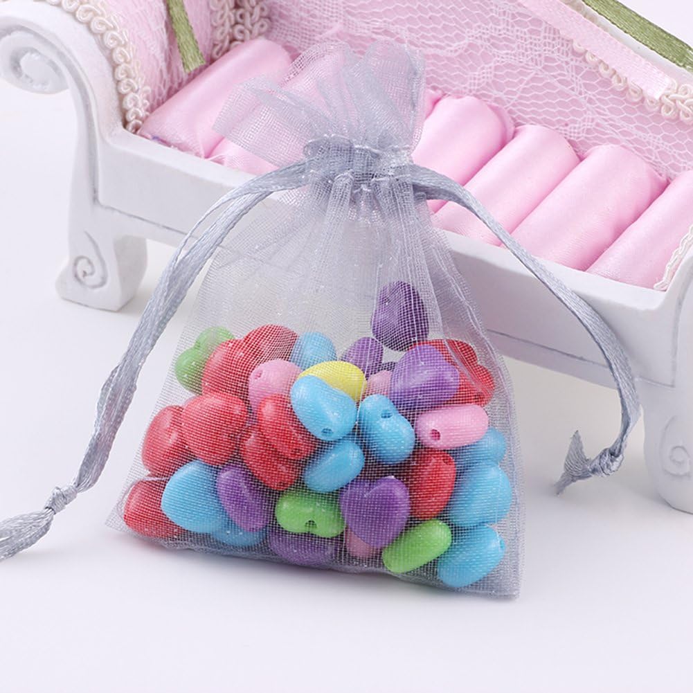 Wudygirl 100pcs Sheer Grey Organza Bags 5 x 7 Inch with Drawstring Transparent Jewelry Pouches