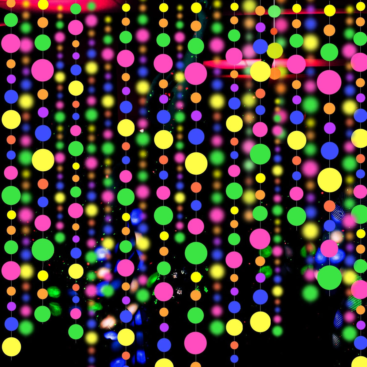 120feet UV Round Dot Paper Neon Garland Neon Streamers Decorations UV Reactive Black Light Party