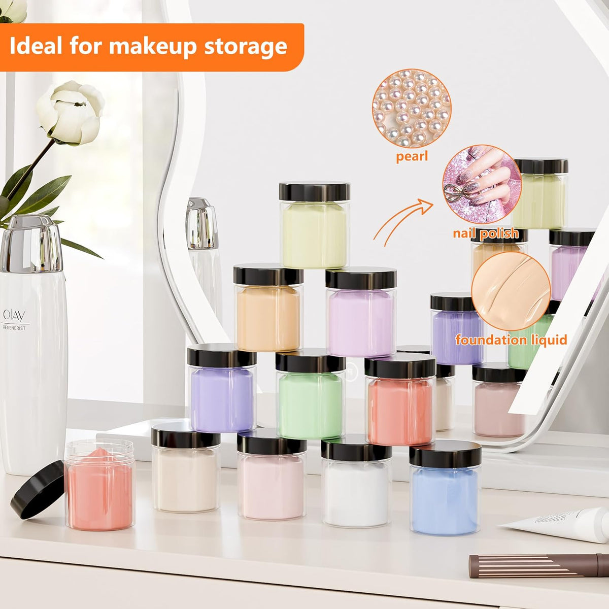 84PCS 4oz/125ml Plastic Jars with Screw On Black Lids Seal Stickers Bottle Lid,Clear Container for