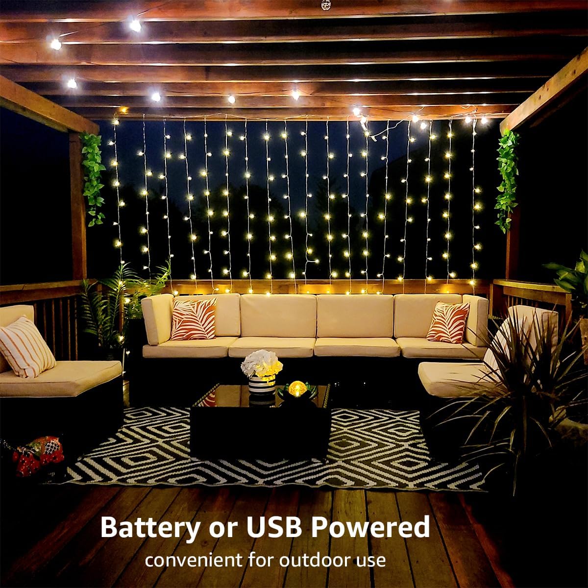 LE Fairy Curtain Lights Battery Operated & USB Plug in, Remote 10 x 10 ft Hanging String Lights for