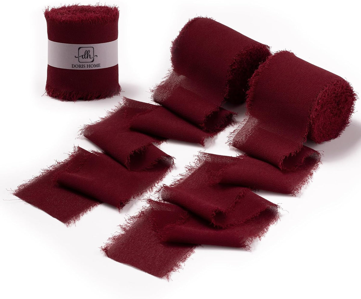 DORIS HOME Burgundy Chiffon Ribbon for Flower Bouquet, 2" x21Yd Fabric Ribbon for Gift Wrapping