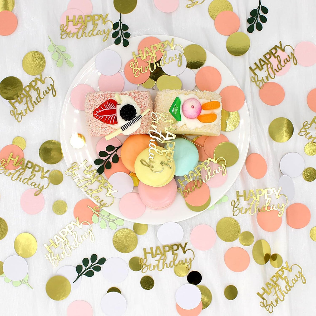 300PC Pink and Sage Green Happy Birthday Confetti for Table Boho Birthday Decorations for