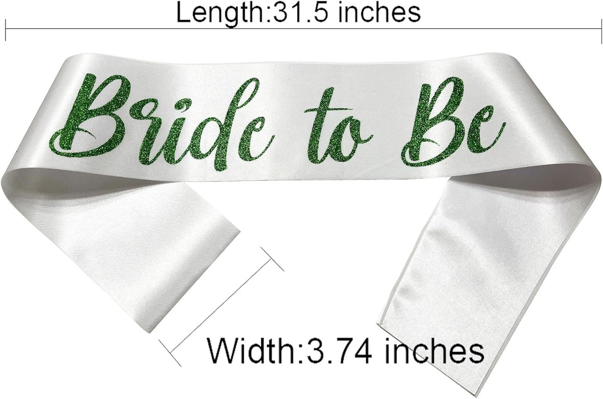 White with Green Letters Bride to Be Sash, Bride Sash Bachelorette Party Bridal Shower Sashes