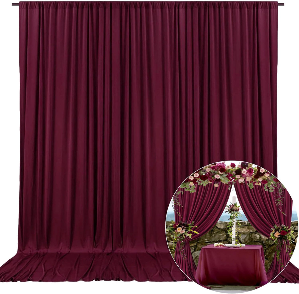 10 x 10 Feet Burgundy Backdrop Curtain for Partie, Background Curtains for Photoshoot, Birthday