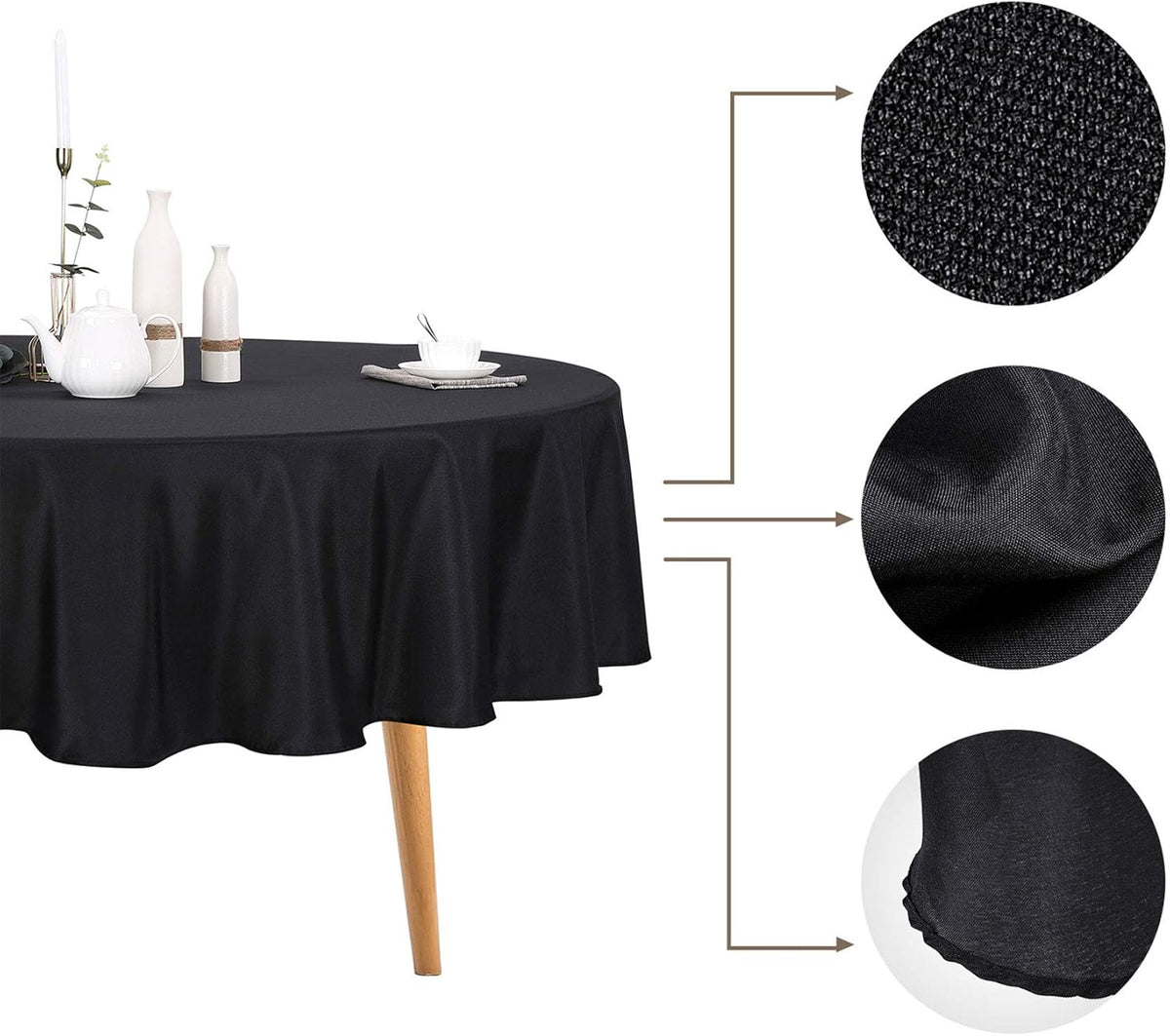 Ascoza 12pack 70 Inch Black Round Tablecloth in Polyester Fabric for
