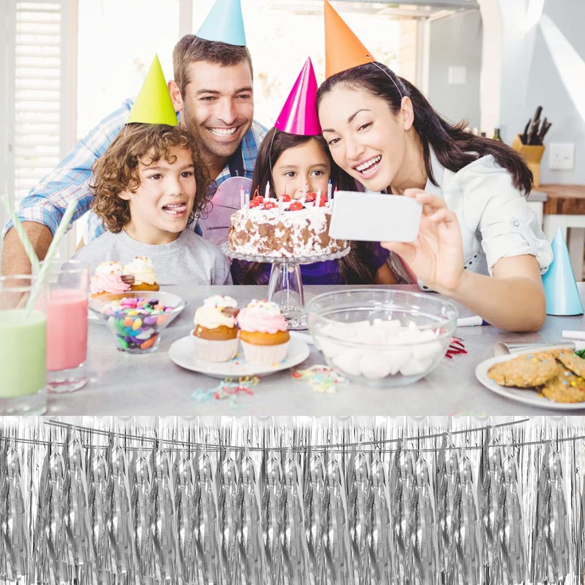 3P Silver Foil Fringe Metallic Tassel Streamers Banner Tassel Garland for Parade Floats