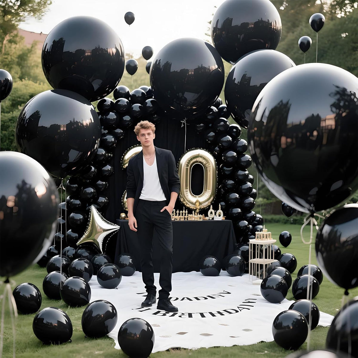KAWKALSH Black Balloons 9pcs 36 Inch Extra Large Big Jumbo Giant Matte Black Latex Helium Balloons