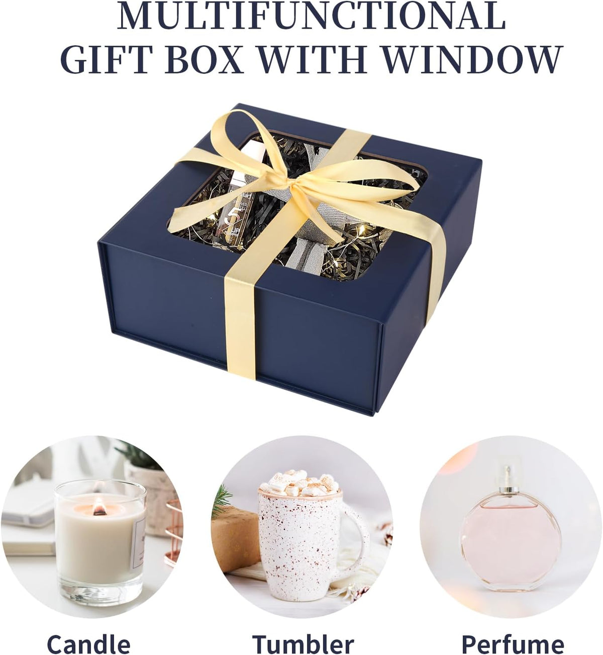 TIACABO Blue Gift Box with Window,7.5"x7.5"x3.1" Bridesmaid Boxe for Gifts Giving,Birthday Gift