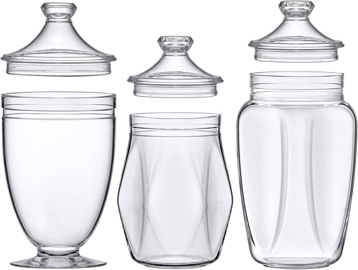 Amazing Abby - Enchant - Plastic Apothecary Jars (3-Piece Set, 46/45/59 oz), Acrylic Jars with