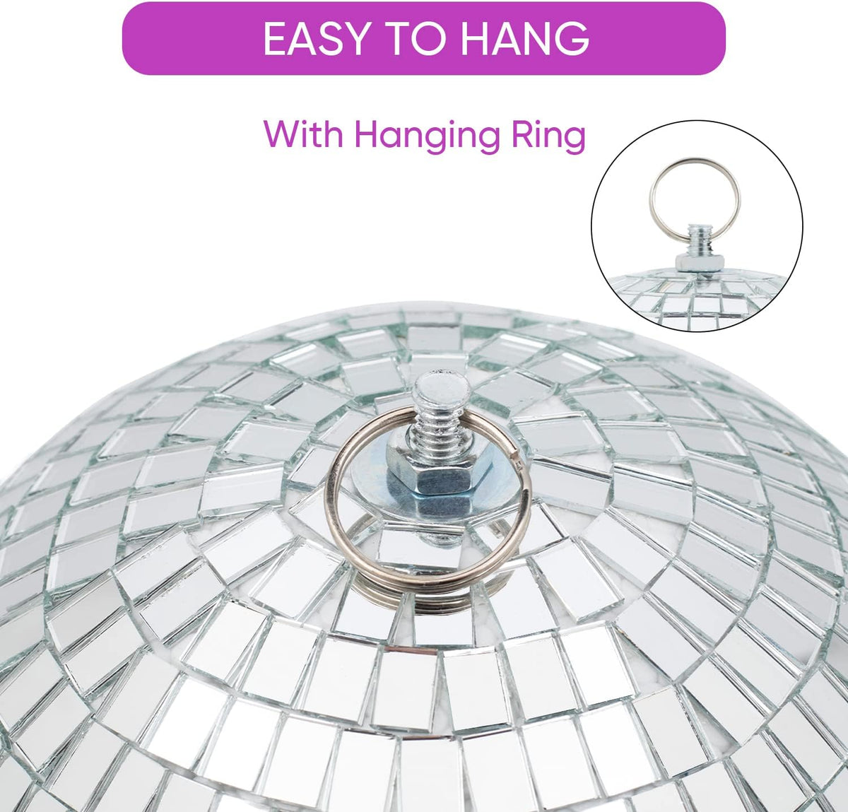 Mirror Disco Ball Decor with Hanging Ring 8" Large Silver Disco Ball Ornament for Disco Party