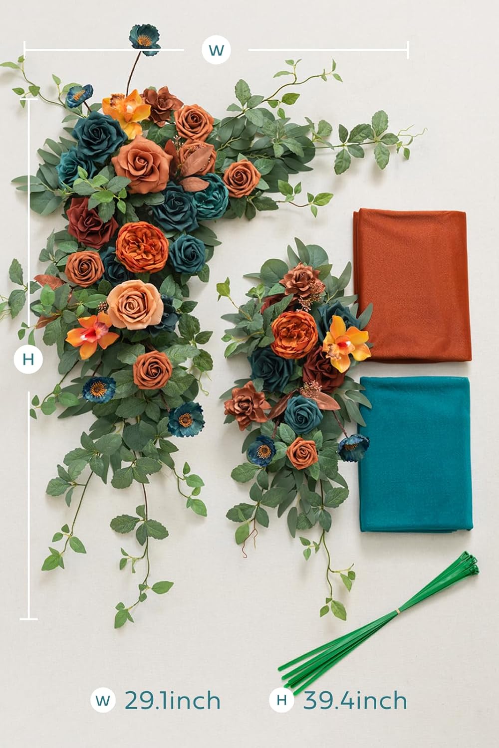Ling's Moment Teal Orange Artificial Wedding Arch Flowers Kit Pack of 4, 2pcs Hanging Flower