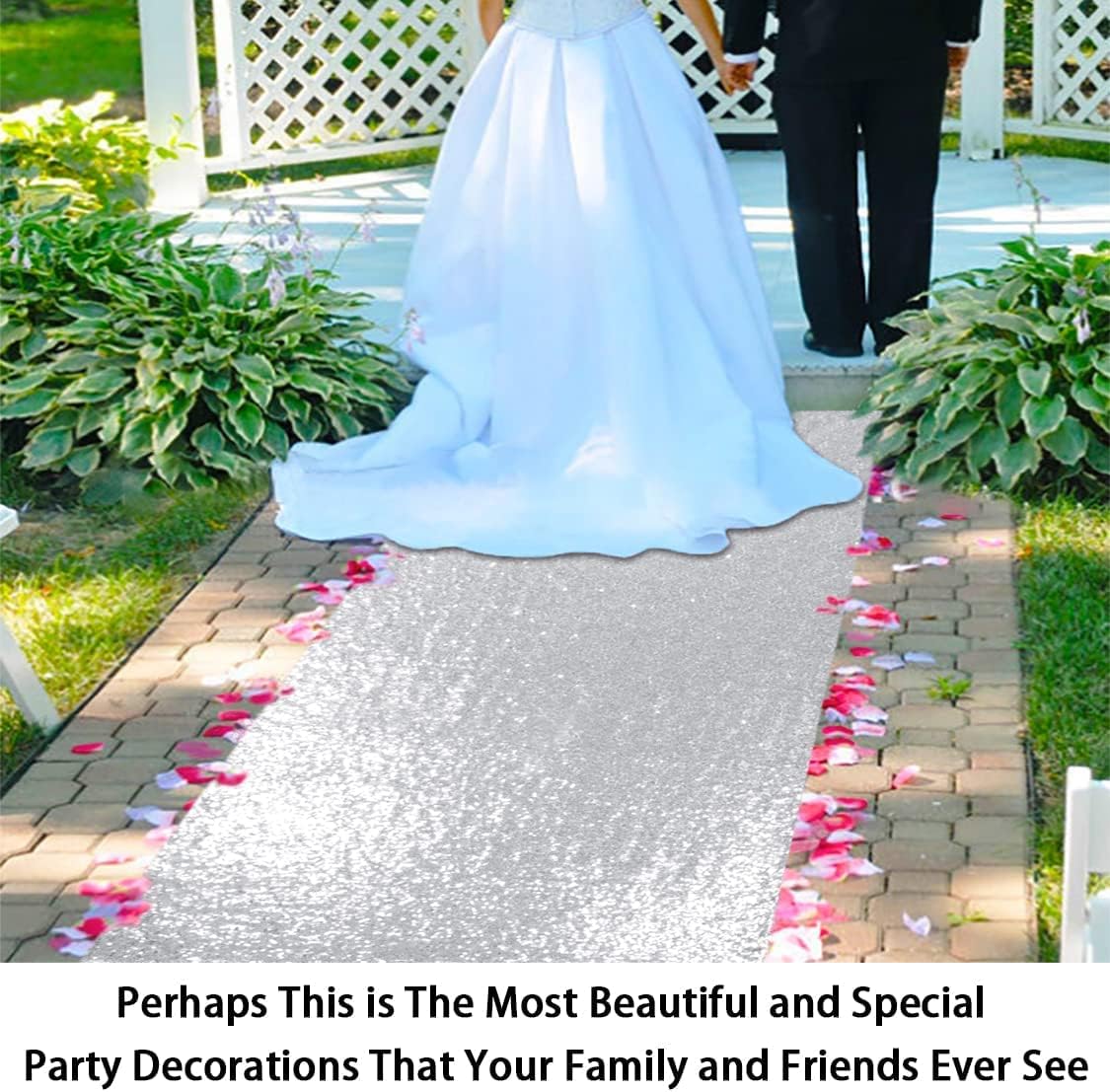 ShinyBeauty 4Ft x 20Ft Silver Sparkly Wedding Aisle Runner - Ideal for Prom, Beach & Outdoor