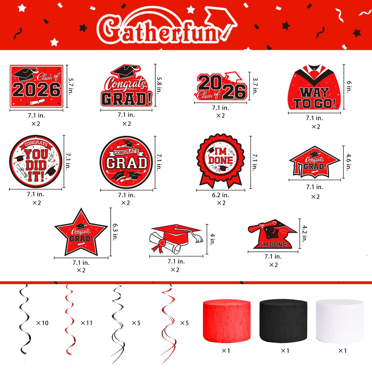 Red Themed 2026 Graduation Decorations Set - Congrats Grad Banner, Class of 2026Backdrop, Balloons
