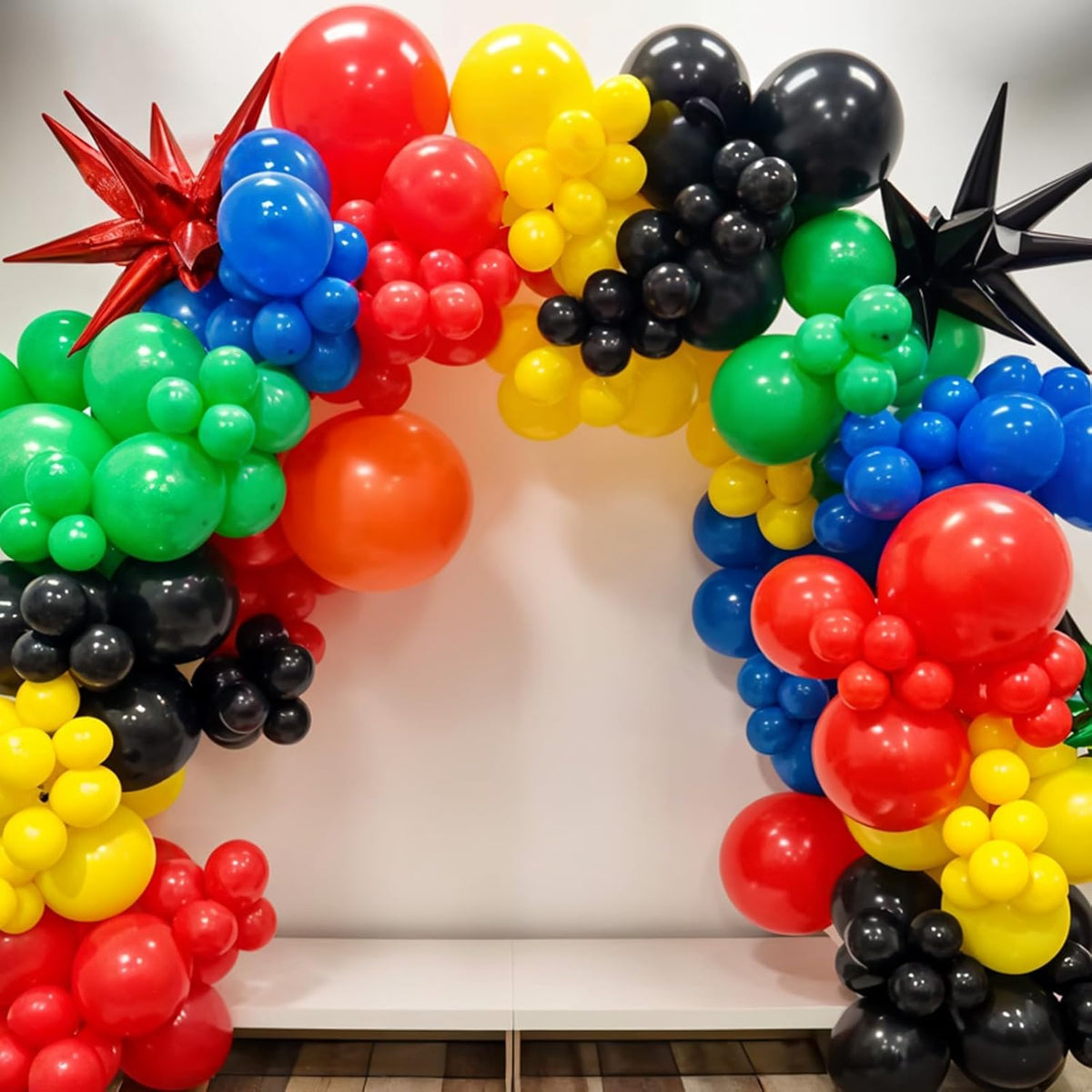 Black and Red Yellow Blue Balloons, 12 Inch Black Red Yellow Blue Green Metallic Silver Confetti