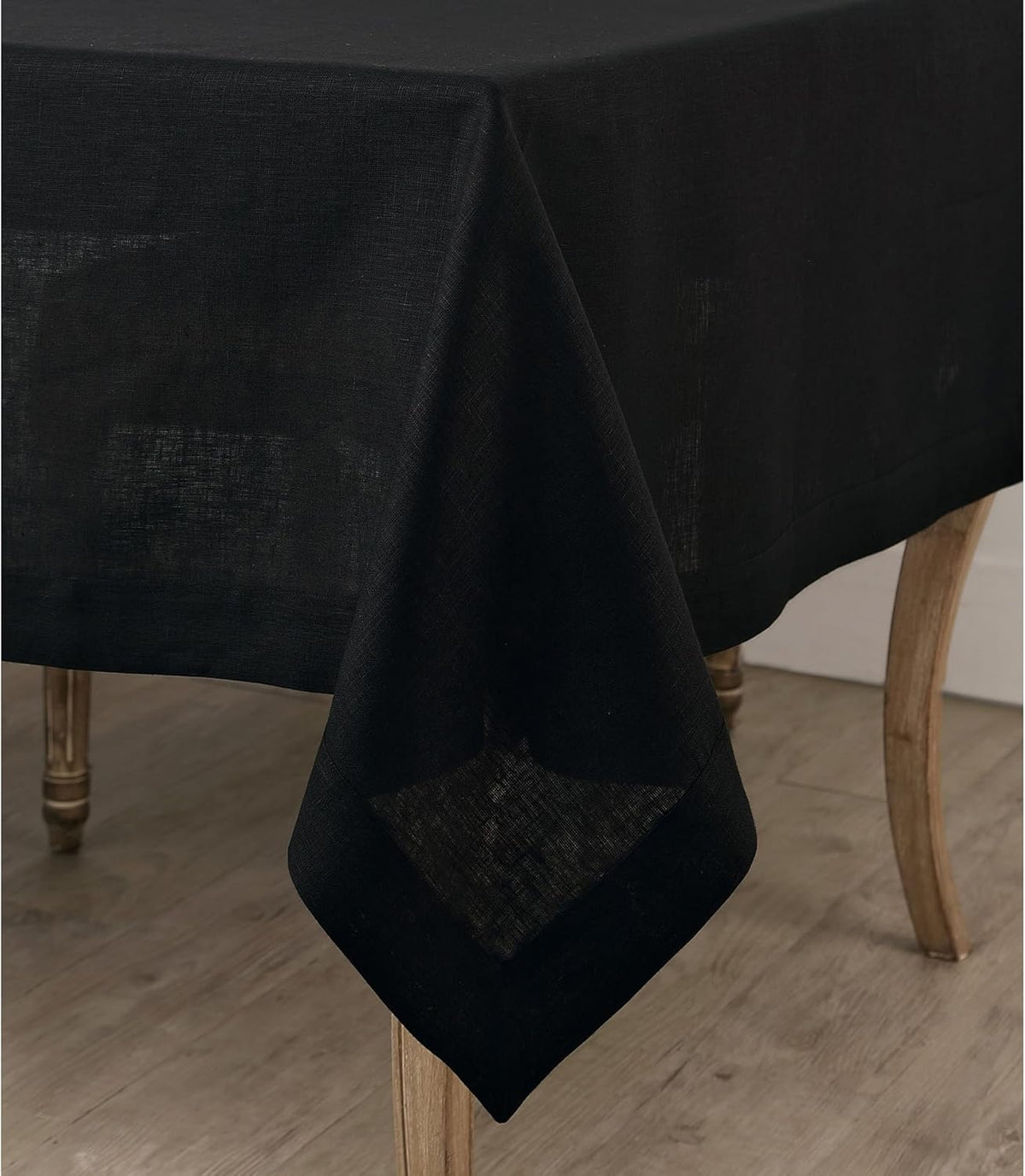 Solino Home Linen Black Tablecloth 60 x 132 Inch - 100% Pure Linen Rectangular Tablecloth - Machine