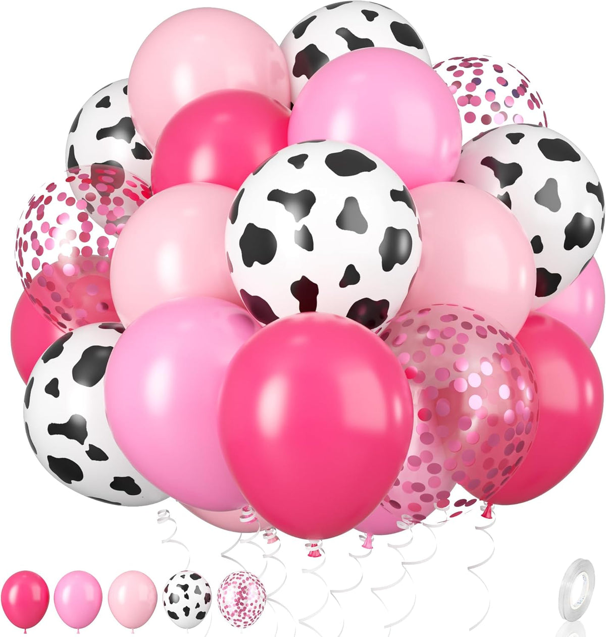 Cow Balloons, 12 Inch Pink Cow Print Balloon Hot Pink Pastel Pink Confetti Pink Helium Latex