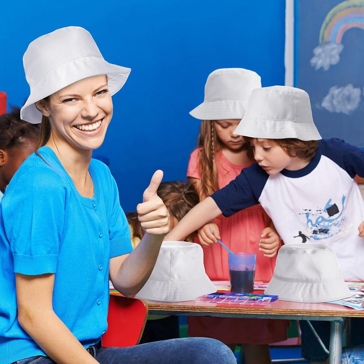 DIY Kid Bucket Hat White Creative Painting Blank Cap Bulk Cotton Polyester Sun Hat Sport Birthday